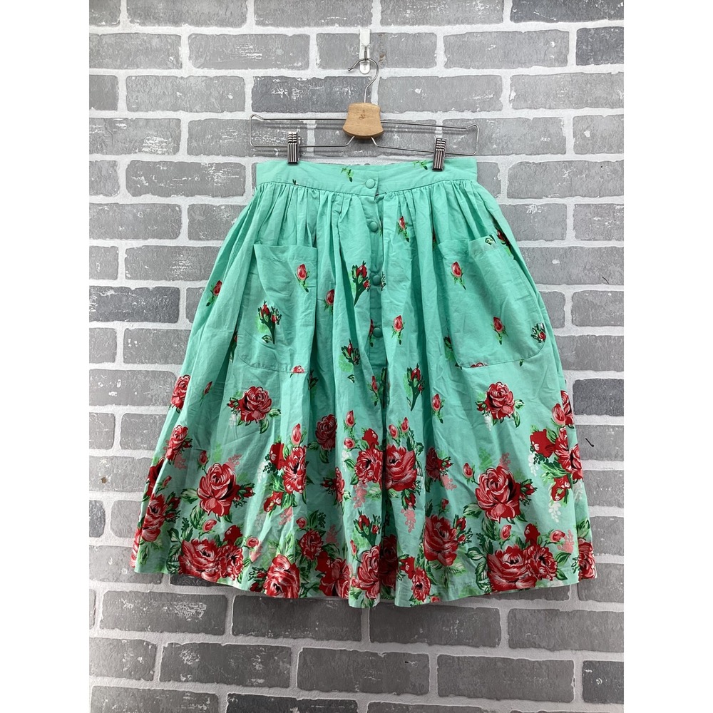 Lindy Bop Adalene Mint Green Floral Rose Swing Skirt Retro Rockabilly Pockets 6